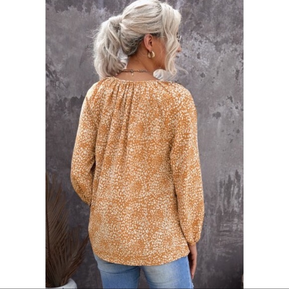 Boho Leopard Print Long Puff Sleeve Blouse - Picture 4 of 6